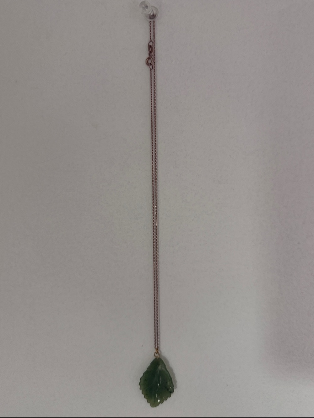 Green Jade Leaf Pendant Rose Gold 925 Necklace